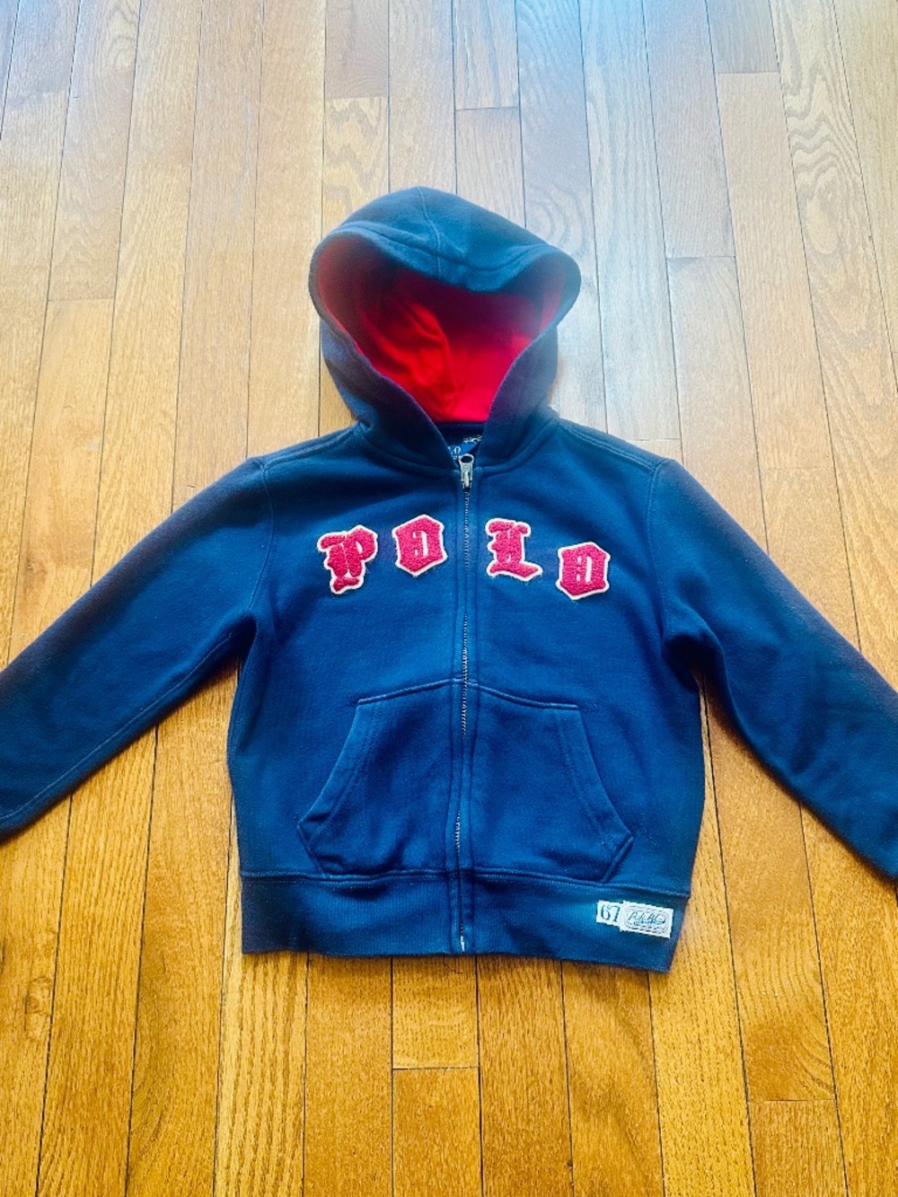 Polo Ralph Lauren Navy Zip Hoodie Toddler Boys 4T Red Logo Fleece Jacket